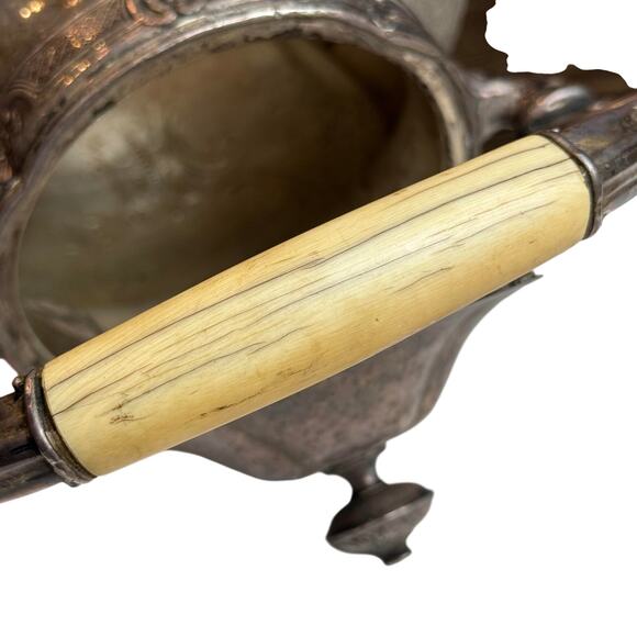 Antique Silverplate Teapot Floral Engraved Bone Handle Ornate Victorian Hinged - Picture 14 of 16